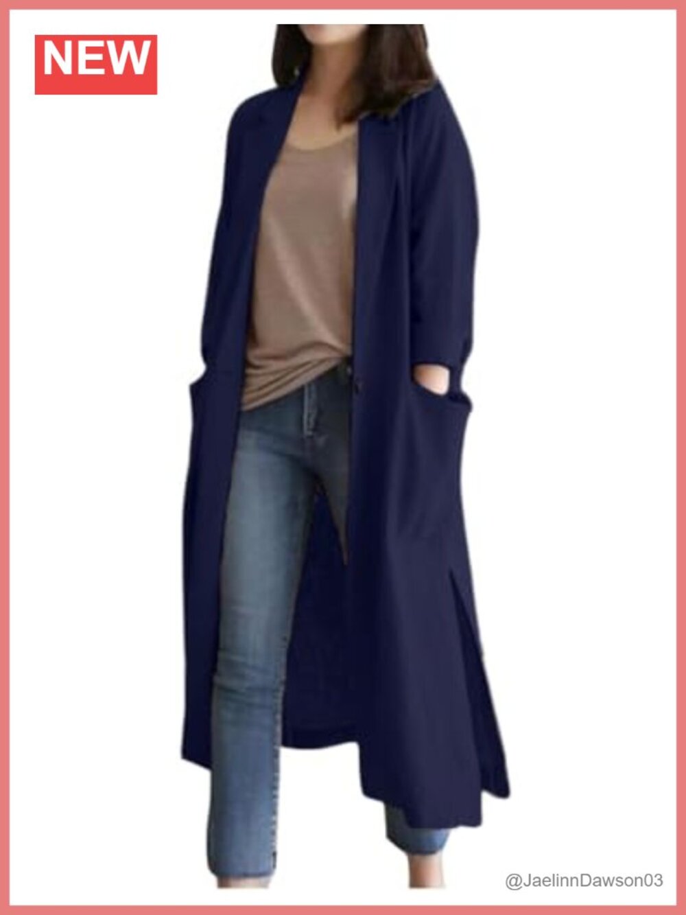 Womens Long Cotton Linen Blazer Notch Lapel Midi Trench Coat Casual